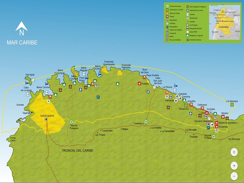 El mapa del Parque Tayrona